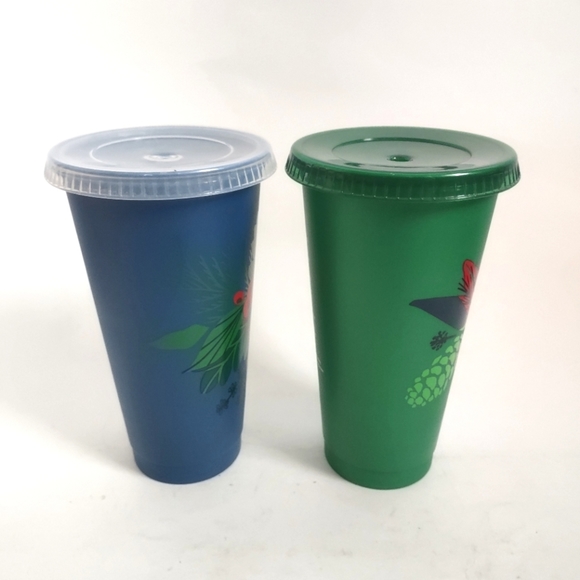 Lot of 2 Starbucks 2020 Holiday Christmas 24oz Tumblers Iridescent Poinsettia - Picture 2 of 9
